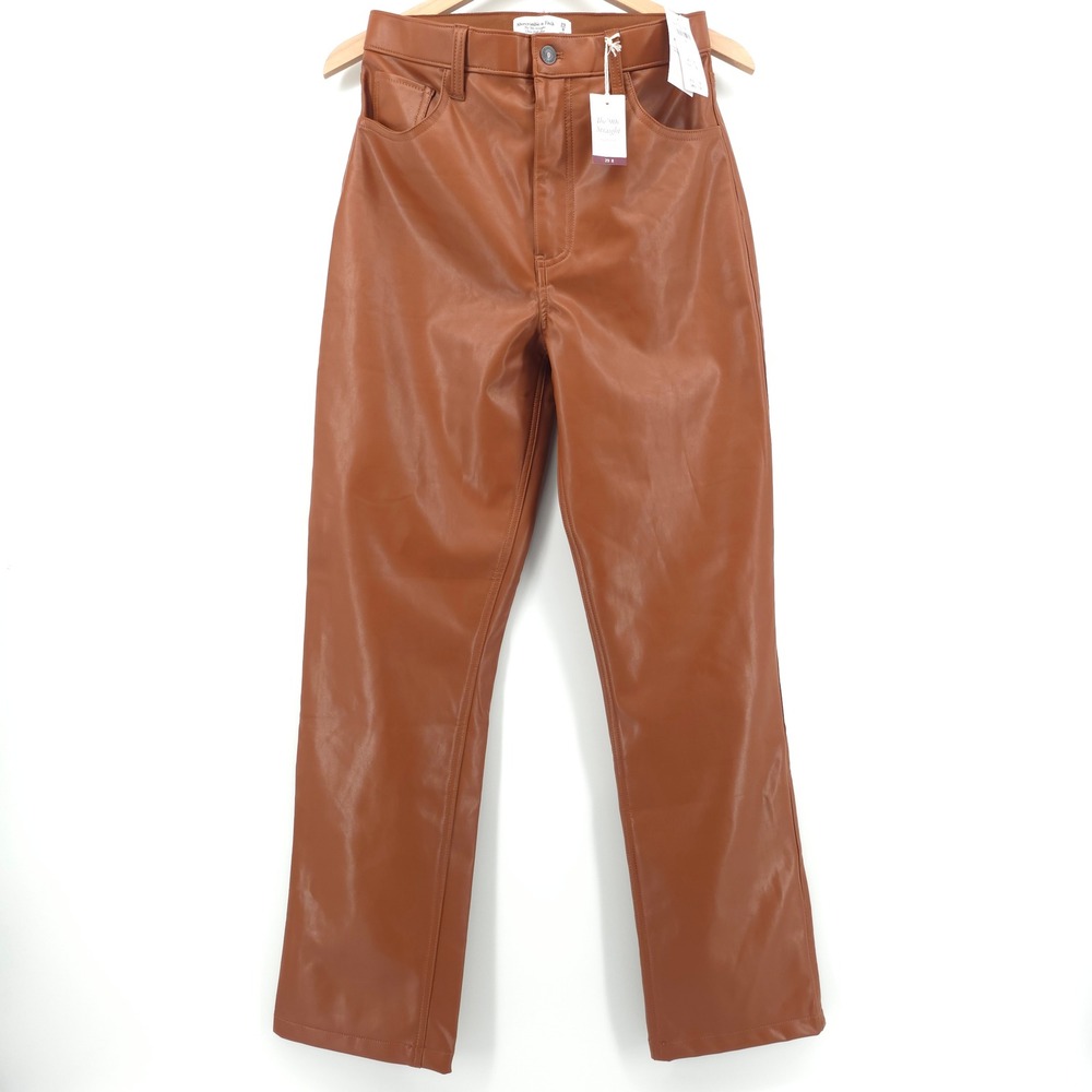 Abercrombie & Fitch Womens The 90s Straight Pants 8 Brown Vegan Leather NWT